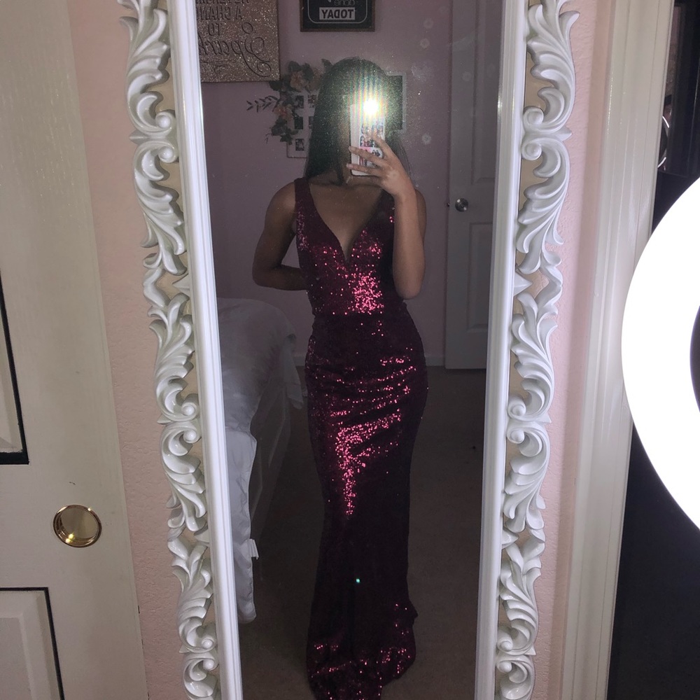 Maroon Sequined Prom Dress
